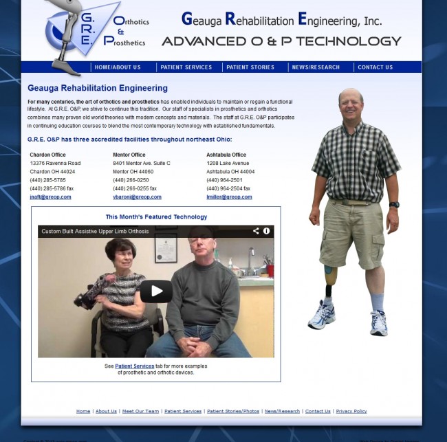 G.R.E. Orthotics & Prosthetics Website