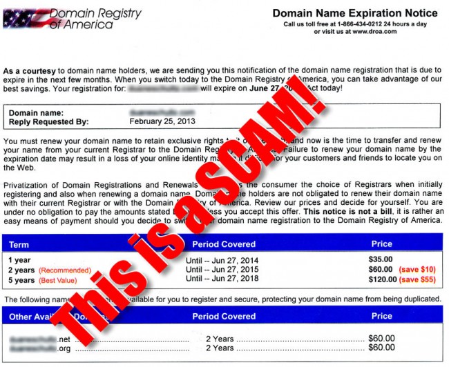 Domain Registry of America SCAM Letter