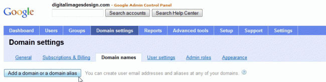Add domain to google apps account